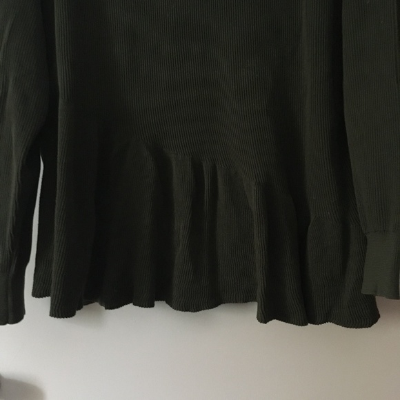 DRIES VAN NOTEN Olive Green Ribbed Cotton Peplum Hem Sweater M - Picture 5 of 8